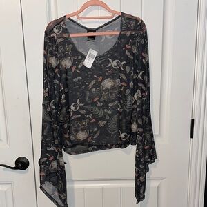 Brown Mushroom Skull All Over Print Women's Top